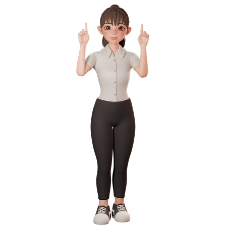 Jeune femme pointant vers le haut avec les deux mains  3D Icon