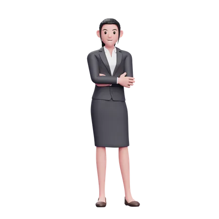 Jeune femme portant un costume d'affaires debout avec les bras croisés  3D Illustration