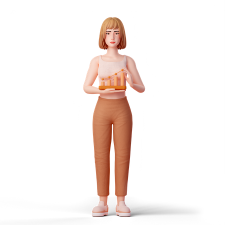 Jeune femme présentant une courbe de croissance  3D Illustration