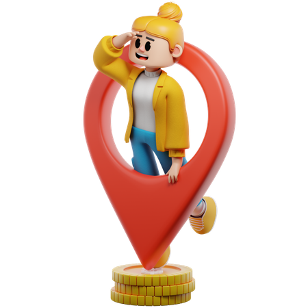 Jeune femme à la recherche d'un emplacement pour ses finances  3D Icon