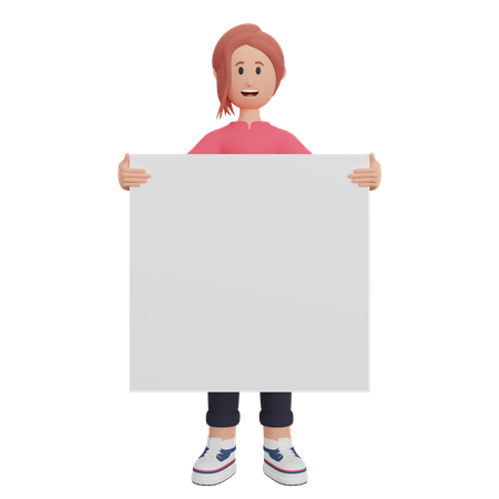 Jeune femme tenant une pancarte  3D Illustration