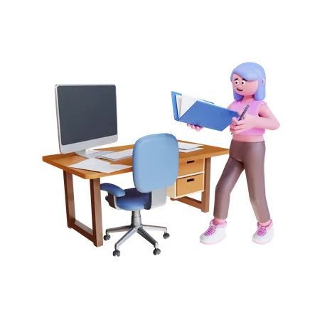 Jeune femme travaillant au bureau  3D Illustration