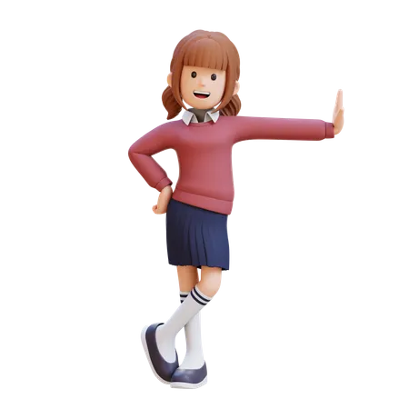 Jeune fille allongée sur un mur transparent  3D Illustration
