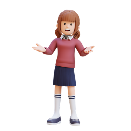 Jeune fille debout faisant un geste de présentation  3D Icon