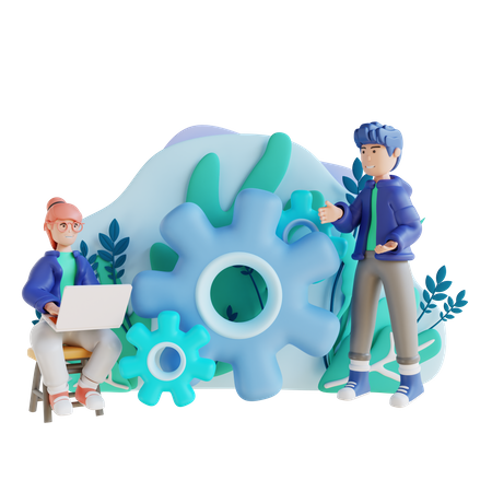 Jeune fille et homme gérant le travail ensemble  3D Illustration