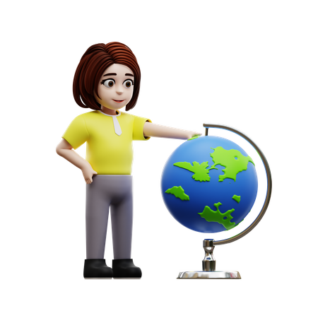 Jeune étudiante avec globe  3D Illustration