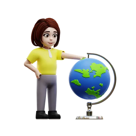 Jeune étudiante avec globe  3D Illustration