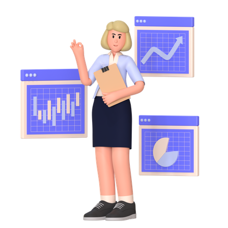 Jeune fille faisant un rapport d'analyse de données  3D Illustration