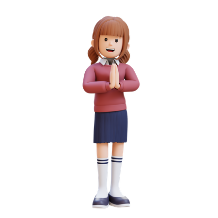 Jeune fille faisant un geste de salutation traditionnel  3D Icon