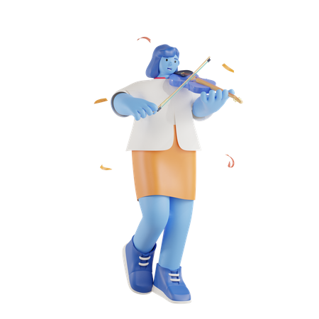 Jeune fille jouant du violon en fête  3D Illustration