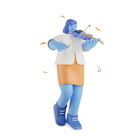 Jeune fille jouant du violon en fête  3D Illustration