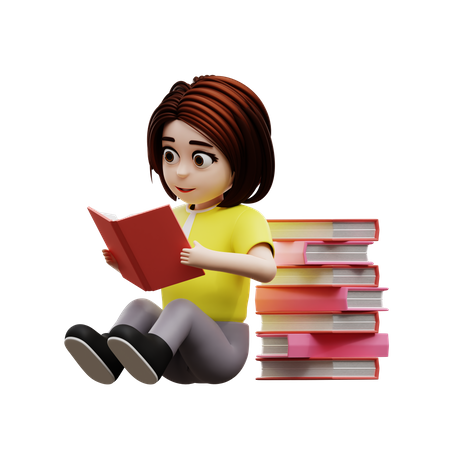 Jeune fille lisant un livre  3D Illustration