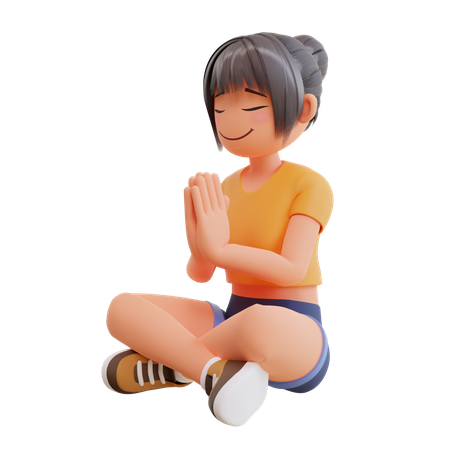 Jeune fille faisant méditer  3D Illustration
