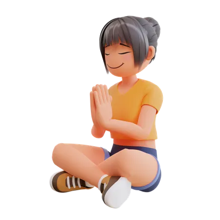 Jeune fille faisant méditer  3D Illustration