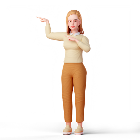 Jeune fille pointant avec les deux doigts sur le côté droit  3D Icon