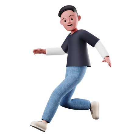 Jeune garçon avec pose de course et de saut  3D Illustration