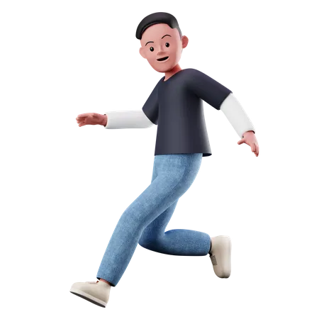 Jeune garçon avec pose de course et de saut  3D Illustration