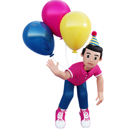 Jeune garçon avec des ballons colorés  3D Illustration