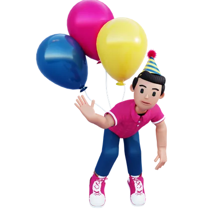 Jeune garçon avec des ballons colorés  3D Illustration