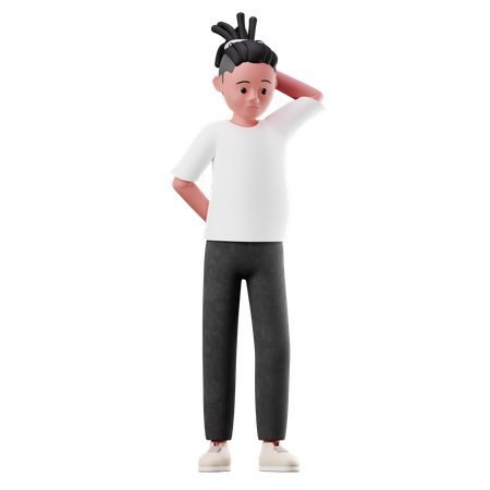 Jeune garçon avec pose d'inquiétude  3D Illustration