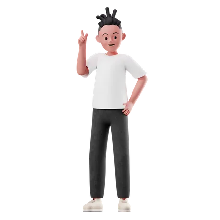 Jeune garçon avec pose de main levée  3D Illustration