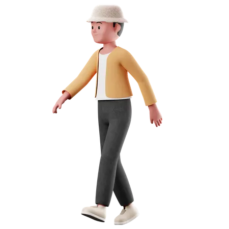 Jeune garçon avec pose de marche  3D Illustration