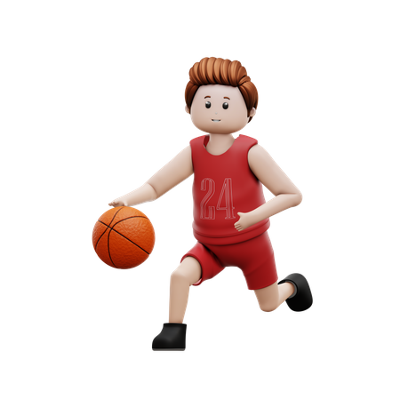 Jeune garçon jouant au basket-ball  3D Illustration