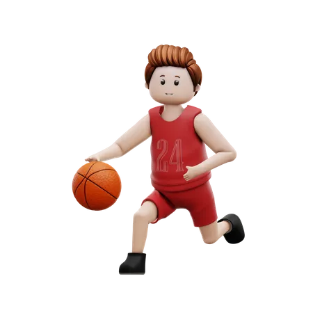 Jeune garçon jouant au basket-ball  3D Illustration