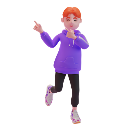 Jeune garçon pointant du doigt dans la direction  3D Illustration