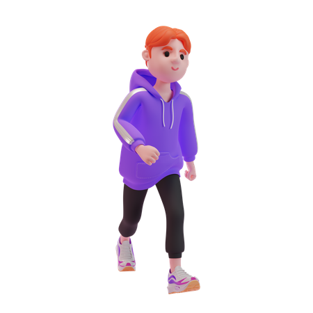 Jeune garçon se sentant heureux en faisant du jogging  3D Illustration