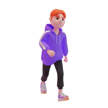 Jeune garçon se sentant heureux en faisant du jogging  3D Illustration