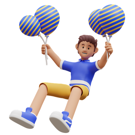 Jeune garçon tenant des ballons  3D Illustration