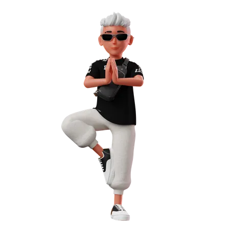 Pose de yoga pour jeune garçon  3D Illustration