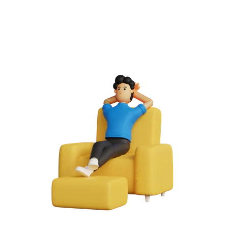 Jeune homme allongé sur une chaise  3D Illustration