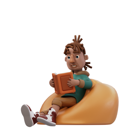 Jeune homme assis et lisant un livre  3D Illustration