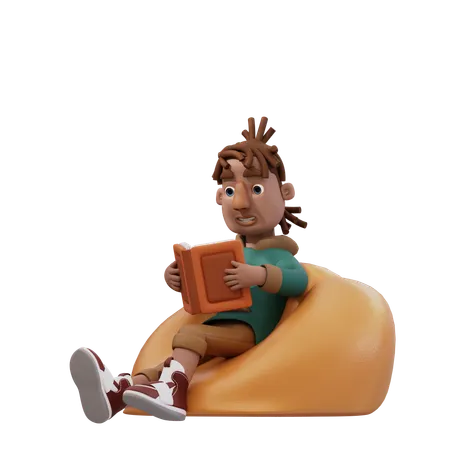 Jeune homme assis et lisant un livre  3D Illustration