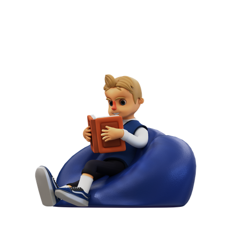 Jeune homme assis et lisant un livre  3D Illustration