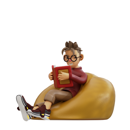 Jeune homme assis et lisant un livre  3D Illustration