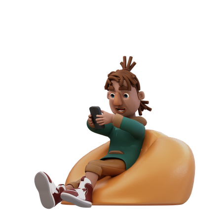 Jeune homme assis et utilisant un smartphone  3D Illustration