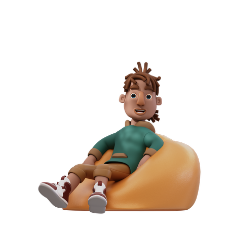 Jeune homme assis sur un pouf  3D Illustration