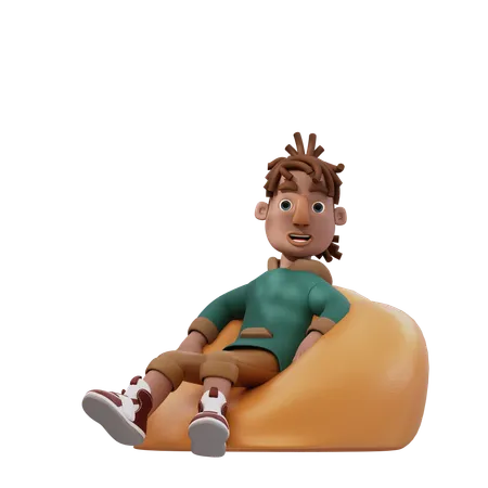 Jeune homme assis sur un pouf  3D Illustration