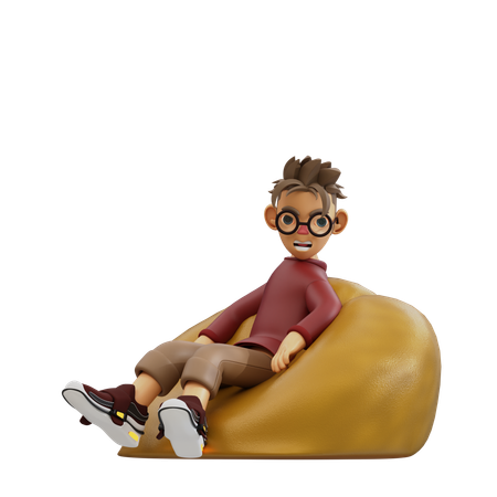 Jeune homme assis sur un pouf  3D Illustration