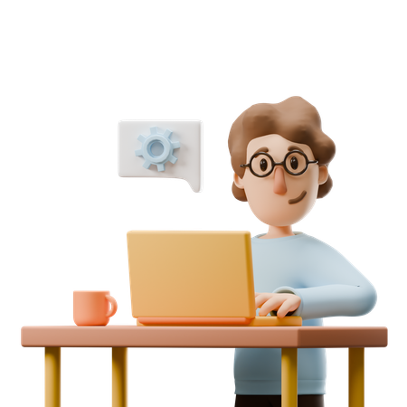 Jeune homme avec gestion de chat  3D Illustration