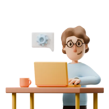 Jeune homme avec gestion de chat  3D Illustration