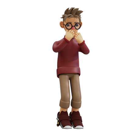 Jeune homme avec une pose effrayée  3D Illustration