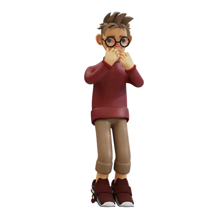 Jeune homme avec une pose effrayée  3D Illustration