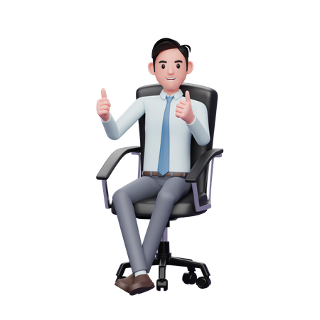 Jeune homme d'affaires assis sur une chaise donnant deux pouces vers le haut  3D Illustration