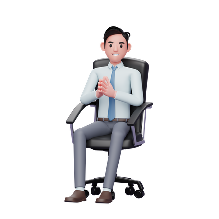 Jeune homme d'affaires beau assis dans une chaise de bureau avec un clocher de geste de la main  3D Icon