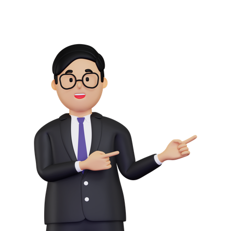 Jeune homme d'affaires pointant les doigts vers la droite  3D Icon