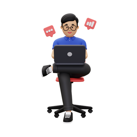 Jeune homme d'affaires travaillant sur un ordinateur portable  3D Icon